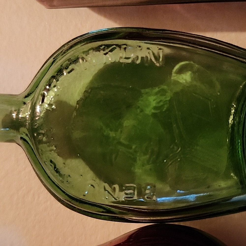 Set of Three Vintage Glass Bottles - Red, Green, and Purple - Picture 5 of 7